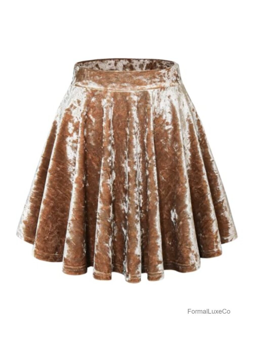 A-Line Crushed Velvet Mini Skirt High Waist Pleated Elastic